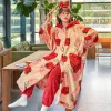 Kawaii flanelle 2025 hiver Kimono chemise de nuit fraise mignon vêtements de maison pour les femmes vêtements de nuit chaud peignoir dessin animé à capuche longue Robe