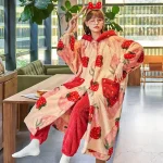 Kawaii flanelle 2025 hiver Kimono chemise de nuit fraise mignon vêtements de maison pour les femmes vêtements de nuit chaud peignoir dessin animé à capuche longue Robe Kawaii flanelle 2025 hiver Kimono chemise de nuit fraise mignon vêtements de maison pour les femmes vêtements de nuit chaud peignoir dessin animé à capuche longue Robe