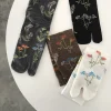 chaussettes en coton à bout fendu pour femme, élégantes, rétro, motifs floraux végétaux, doux, tube central à deux orteils, tabi sox, printemps automne