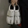 baskets blanches à bout rond fendu pour femmes, chaussures plates confortables et respirantes à crochet et boucle de style japonais