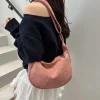 sacs à bandoulière hobos en velours côtelé léger pour femmes, sac à bandoulière simple de couleur unie pour dames, sacs à main de voyage à la mode, fourre tout