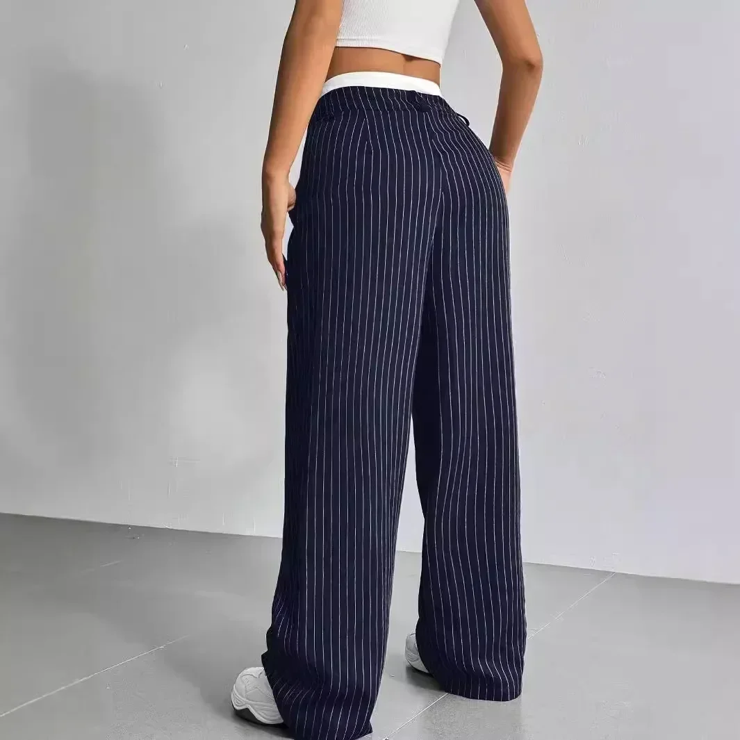 pantalon pleine longueur imprimé à rayures pour femmes, taille haute, mode décontractée y2k, ample, jambes larges pantalon pleine longueur imprimé à rayures pour femmes, taille haute, mode décontractée y2k, ample, jambes larges