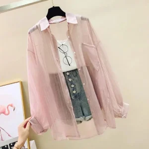 Chemise de protection solaire d&rsquo;été, Perspective élégante, chemisier fin en mousseline de soie, coréen Harajuku transparent, haut ample, Cardigan décontracté pour femmes