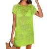 maillot de bain couvrir pour femmes vintage tricoté évider manches courtes bikini couvrir 2025 nouveau maillot de bain de plage robes au crochet