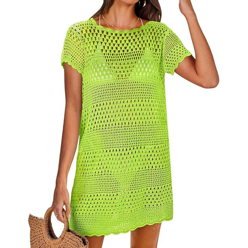 maillot de bain couvrir pour femmes vintage tricoté évider manches courtes bikini couvrir 2025 nouveau maillot de bain de plage robes au crochet maillot de bain couvrir pour femmes vintage tricoté évider manches courtes bikini couvrir 2025 nouveau maillot de bain de plage robes au crochet
