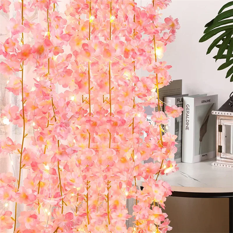 guirxiété de fleurs artificielles sakura, vigne rose, arche de mariage, décoration de ixà domicile, 180cm guirxiété de fleurs artificielles sakura, vigne rose, arche de mariage, décoration de ixà domicile, 180cm