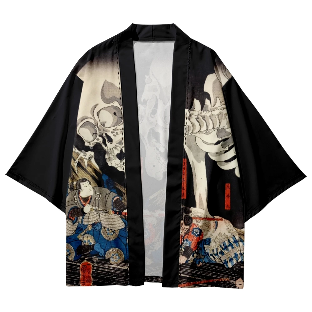 kimono japonais noir pour homme, cardigan imprimé, été, plage, protection solaire, chemise rétro mihaori kimono japonais noir pour homme, cardigan imprimé, été, plage, protection solaire, chemise rétro mihaori
