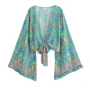happie queens femmes sauvage floral 2025 plage été court kimono volants manches évasées vacances bohème bikini boho couvertures