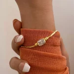 Vintage Hiphop 18K plaqué or carré cristal Bange Bracelet pour femmes en acier inoxydable étanche brillant Zircon Bracelets bijoux