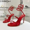 sexy talons hauts sandales femme strass ficelle autour de la cheville serpent chaussures de mariage cristal talon gladiateur sandales d'été femmes