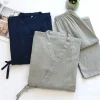 pyjama japonais en gaze à lacets pour hommes, kimono d'été et d'automne, confortable, manches à cinq points, vêtements de nuit trempés