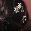 Bâtons de cheveux à fleurs chinoises, Style ancien avec pompon Hanfu, fourchette à cheveux, chignon de fête fait à la main, épingles pour femmes et filles Bâtons de cheveux à fleurs chinoises, Style ancien avec pompon Hanfu, fourchette à cheveux, chignon de fête fait à la main, épingles pour femmes et filles
