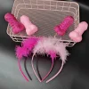 Bandeau de fête d&rsquo;enterrement de vie de jeune fille, plumes rouges et roses, bandeau de cheveux Sexy pour future mariée, décor de fête de poule heureuse, accessoire Photo