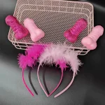 Bandeau de fête d&rsquo;enterrement de vie de jeune fille, plumes rouges et roses, bandeau de cheveux Sexy pour future mariée, décor de fête de poule heureuse, accessoire Photo