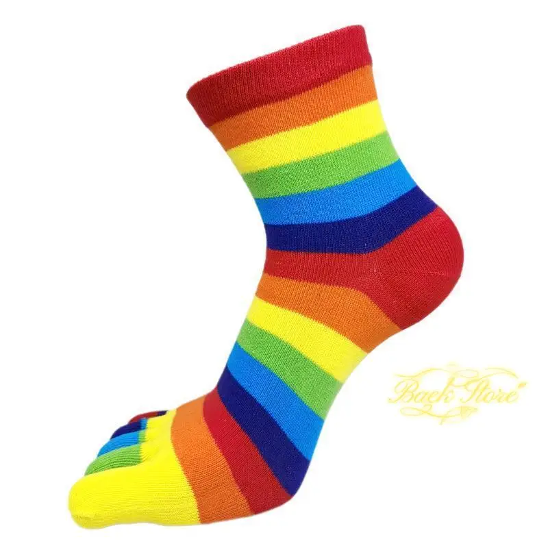 chaussettes à cinq doigts à rayures arc en ciel pour femmes, coton peigné, fendues, parker, chaudes, colorées, mi longues, hiver chaussettes à cinq doigts à rayures arc en ciel pour femmes, coton peigné, fendues, parker, chaudes, colorées, mi longues, hiver
