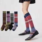 Bas japonais vintage rayés pour femmes, chaussettes longues pour filles, automne et hiver, avec du coton