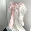 cerceau de cheveux de lapin rose avec nœud papillon japonais, ruban en dentelle, oreilles de lapin lolita, bandeau mignon pour cosplay, accessoires de tête