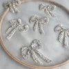 tulle brodé avec nœud floral et perles argentées, garniture en dentelle pour costumes de spectacle, accessoires pour robe à paillettes appliquées