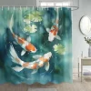 rideau de douche de style japonais, poisson koi, fleur de cerisier, soleil, vague de mer, poulpe, paysage, rideaux en tissu polyester, décor de salle de bains