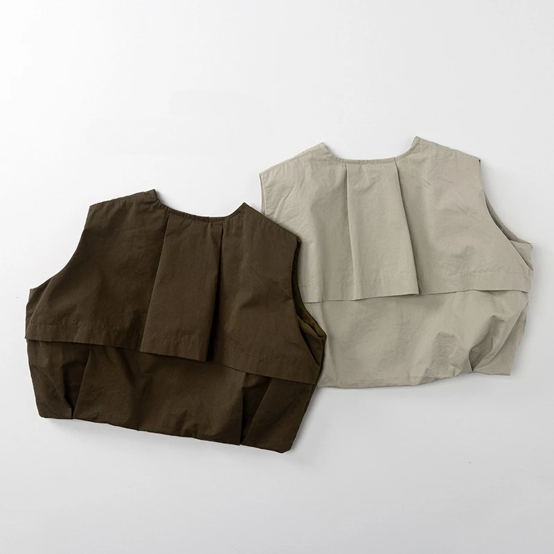 veste d'automne sans manches pour enfants, style coréen, pour garçons et filles, gilet décontracté, couleur unie, rétro japonais veste d'automne sans manches pour enfants, style coréen, pour garçons et filles, gilet décontracté, couleur unie, rétro japonais
