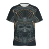 t shirt à motif de masque de samouraï japonais pour hommes, rétro imprimé en 3d, col rond, manches courtes, t shirts amples de rue