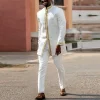 caftan blanc costume pour hommes broderie haut à fleurs pantalon kaunda costume tenues décontractées africaines porter traditionnel 2 pièces ensemble smoking de mariage