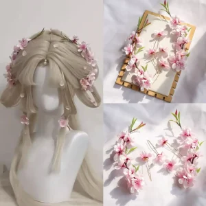 Accessoire pour cheveux Hanfu en épingle à cheveux en fleur de pêcher – Pince à cheveux en soie rose pour femmes, ornement de cheveux féerique de style traditionnel chinois, Ele