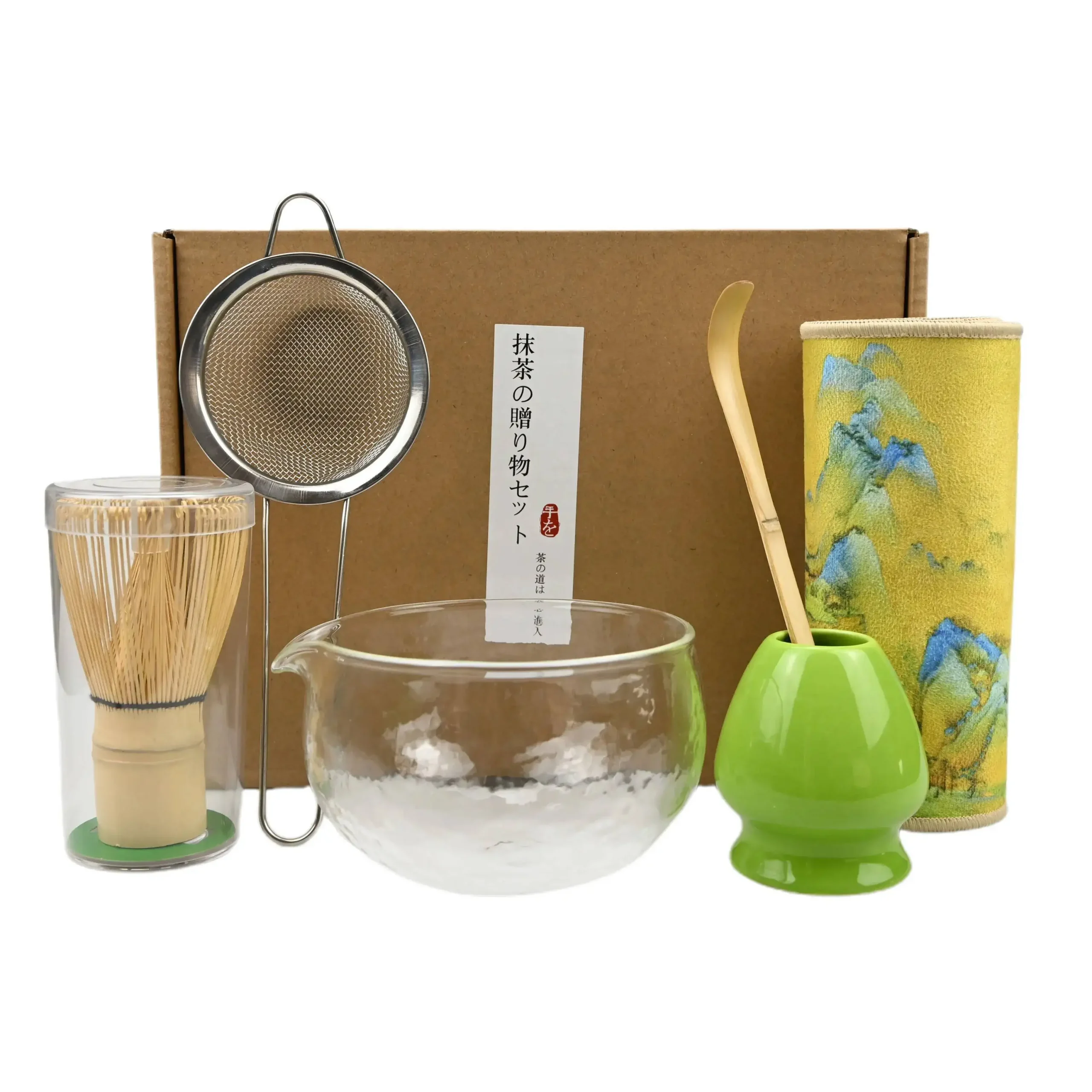 bol matcha de style japonais, tissu, cuillère, passoire, fouet à thé, cadeau parfait pour la cérémonie, décoration traditionnelle, 6 pièces/ensemble bol matcha de style japonais, tissu, cuillère, passoire, fouet à thé, cadeau parfait pour la cérémonie, décoration traditionnelle, 6 pièces/ensemble