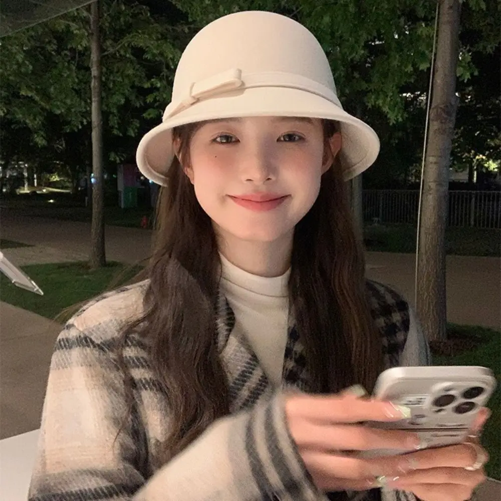 chapeau formel décontracté en feutre hepburnque, casquette panama, style britannique, seau à nœud papillon, style héritière riche pour l'extérieur chapeau formel décontracté en feutre hepburnque, casquette panama, style britannique, seau à nœud papillon, style héritière riche pour l'extérieur
