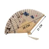 Éventail pliant chinois japonais en soie, tige colorée en bambou, éventail de danse classique, pompon élégant pour femme, décoration de la maison