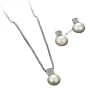 ensemble de bijoux avec pendentif en imitation de perles pour femmes, 2 pièces, collier, boucles d'oreilles, chaîne serpent, couleur argent, carré en métal, entièrement en cristal