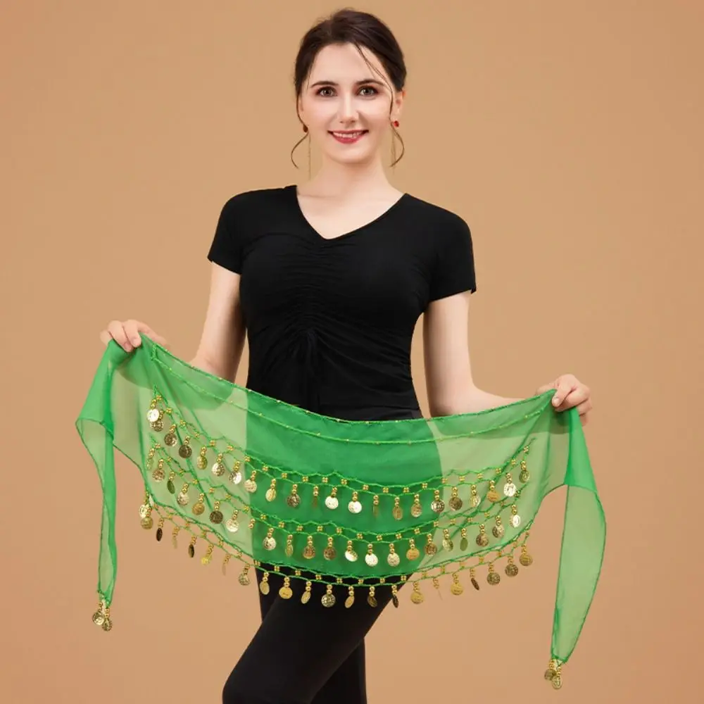 Écharpe de hanche pour danse du ventre, pièces de monnaie de couleur or, matériau en mousseline de soie réglable, chaîne de taille, facile à porter, trois couches Écharpe de hanche pour danse du ventre, pièces de monnaie de couleur or, matériau en mousseline de soie réglable, chaîne de taille, facile à porter, trois couches