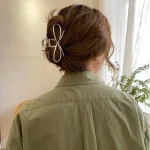 Pinces à cheveux en métal avec nœud élégant pour femmes, pince à cheveux géométrique or argent pour filles coréennes, épingle à cheveux creuse, accessoires de mode