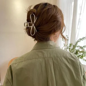 Pinces à cheveux en métal avec nœud élégant pour femmes, pince à cheveux géométrique or argent pour filles coréennes, épingle à cheveux creuse, accessoires de mode Pinces à cheveux en métal avec nœud élégant pour femmes, pince à cheveux géométrique or argent pour filles coréennes, épingle à cheveux creuse, accessoires de mode