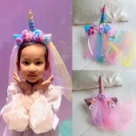 Bandeau licorne arc-en-ciel, couvre-chef pour enfants, Simulation de princesse, filet de fleurs, accessoires de Style dessin animé pour enfants Bandeau licorne arc-en-ciel, couvre-chef pour enfants, Simulation de princesse, filet de fleurs, accessoires de Style dessin animé pour enfants