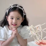 Cerceaux de cheveux en perles coréennes pour enfants, bandeau avec nœud rose pour filles, accessoires pour cheveux, accessoires de photographie pour enfants, nouvelle collection