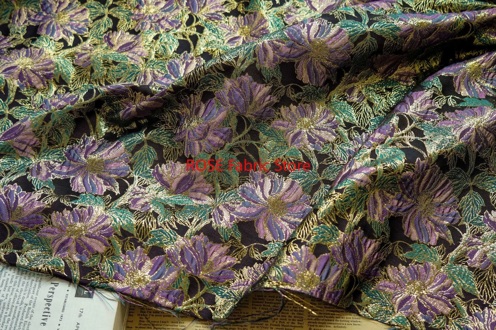 tissu jacquard à fleurs en soie dorée, 1 mètre, à la mode, pour robe, jupe, sac, tissu à coudre décoratif tissu jacquard à fleurs en soie dorée, 1 mètre, à la mode, pour robe, jupe, sac, tissu à coudre décoratif