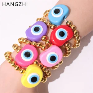 HangZhi Vintage résine bleu mauvais yeux Bracelets couleur or rond perlé manchette Bracelet bohème bijoux pour femmes nouvelle tendance HangZhi Vintage résine bleu mauvais yeux Bracelets couleur or rond perlé manchette Bracelet bohème bijoux pour femmes nouvelle tendance