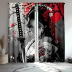 Rideaux imprimés de fille samouraï japonaise, rideaux de sac en poteau, chambre et salon, décoration de la maison, décoration de la pièce
