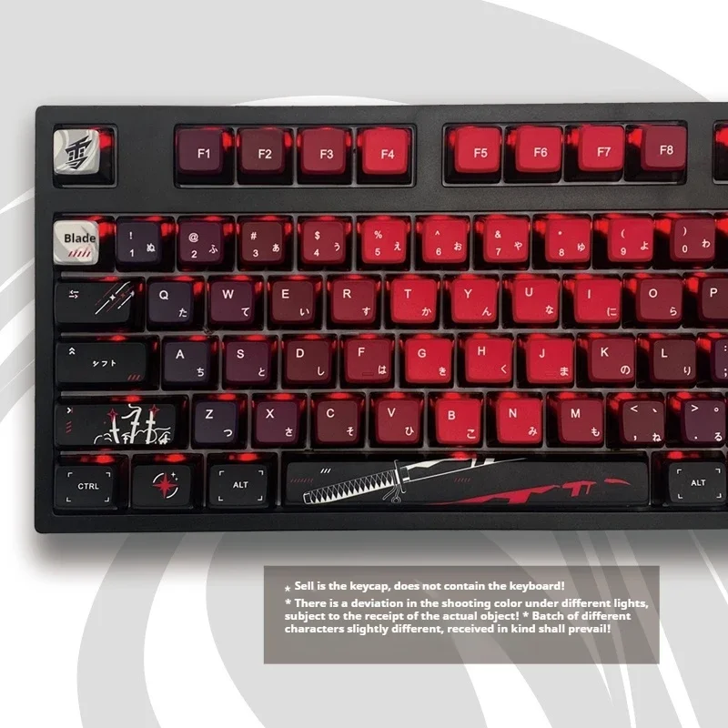 touches de clavier mécaniques personnalisées sur le thème du samouraï japonais, sublimation de texte, pbt transparent à quatre côtés touches de clavier mécaniques personnalisées sur le thème du samouraï japonais, sublimation de texte, pbt transparent à quatre côtés