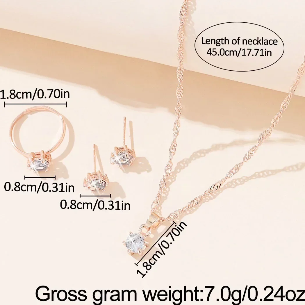 ensemble de bijoux en zircone, 5 pièces, bague en cristal, collier, bracelet, boucles d'oreilles, simple, élégant, polyvalent, coffret cadeau ensemble de bijoux en zircone, 5 pièces, bague en cristal, collier, bracelet, boucles d'oreilles, simple, élégant, polyvalent, coffret cadeau