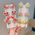 Accessoires de cheveux Hanfu chinois traditionnels pour filles, épingles à cheveux à fleurs de Style ancien pour enfants, cartes à cheveux à pampilles, Costume d&rsquo;automne D