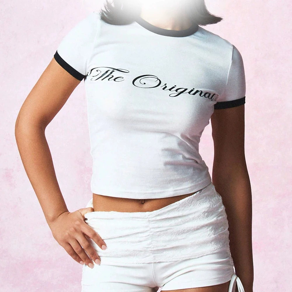 mode esthétique harajuku femmes été à manches courtes imprimé lettre col rond sexy fille chaude y2k haut ajusté t shirt mode esthétique harajuku femmes été à manches courtes imprimé lettre col rond sexy fille chaude y2k haut ajusté t shirt