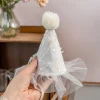 chapeau d'anniversaire brodé de fleurs, bandeau pour bébé fille, maille féerique, gaze, paillettes, couvre chef, accessoire de cheveux de fête pour enfants