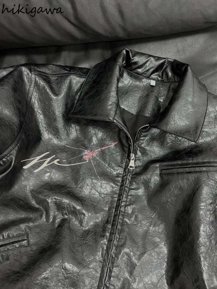 vestes en cuir pu harajuku pour femmes, vêtements d'automne et d'hiver, streetwear imprimé vintage, mode décontractée bf, combinaison en cuir y korean, y2k vestes en cuir pu harajuku pour femmes, vêtements d'automne et d'hiver, streetwear imprimé vintage, mode décontractée bf, combinaison en cuir y korean, y2k