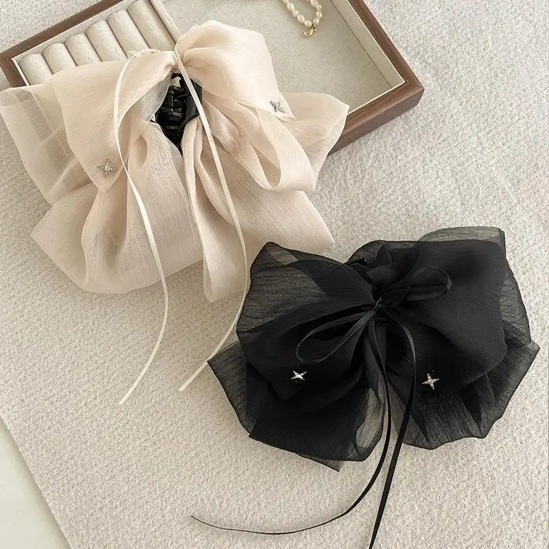 noir élégant femmes grand arc cheveux griffe tempérament mousseline de soie grand nœud papillon barrettes épingle à cheveux femmes queue de cheval épingle à cheveux accessoire de cheveux noir élégant femmes grand arc cheveux griffe tempérament mousseline de soie grand nœud papillon barrettes épingle à cheveux femmes queue de cheval épingle à cheveux accessoire de cheveux
