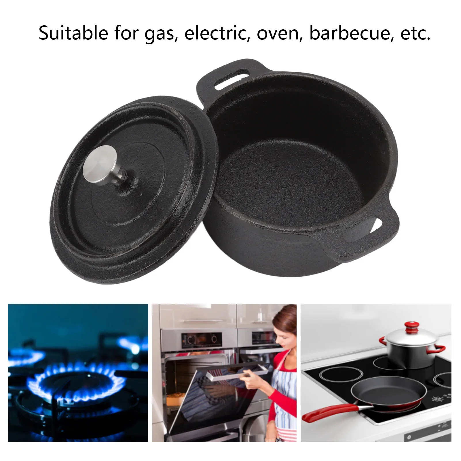 marmite en fonte avec couvercle, double cuisinière traditionnelle épaissie, poignée pour cuisson lente, outil de cuisine pour pâtes marmite en fonte avec couvercle, double cuisinière traditionnelle épaissie, poignée pour cuisson lente, outil de cuisine pour pâtes