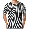 T-shirt rayé noir et blanc pour hommes, conception de lignes abstraites, t-shirts à col rond, t-shirts à manches courtes, mode de plage, cadeau d&rsquo;anniversaire
