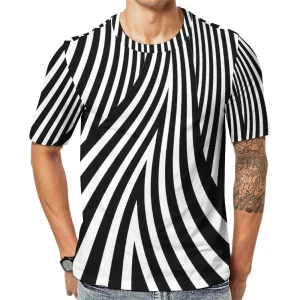 T-shirt rayé noir et blanc pour hommes, conception de lignes abstraites, t-shirts à col rond, t-shirts à manches courtes, mode de plage, cadeau d&rsquo;anniversaire