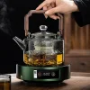 justinlau – théière en verre de 1,3 l, bouilloire intégrée à la vapeur et à bouillir avec filtre épais et manche en bois, service à thé kung fu domestique